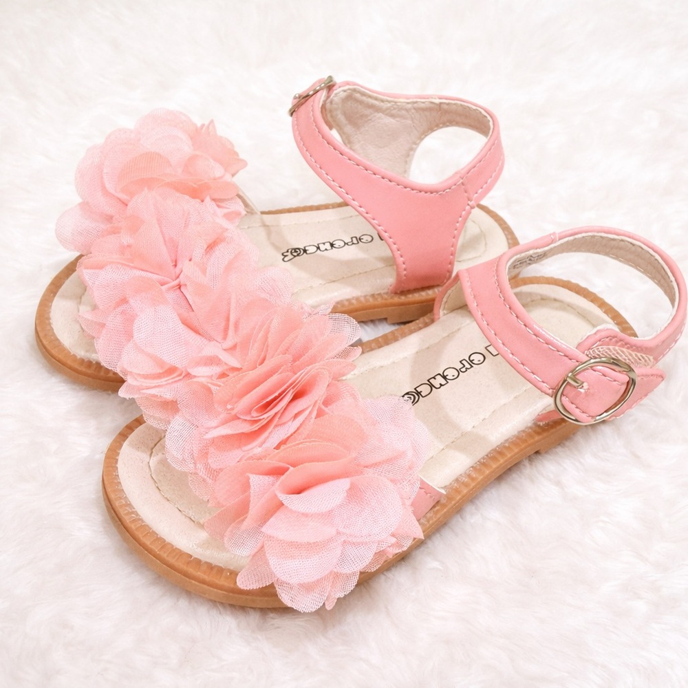 Girls Pink Floral Strap Sandals
